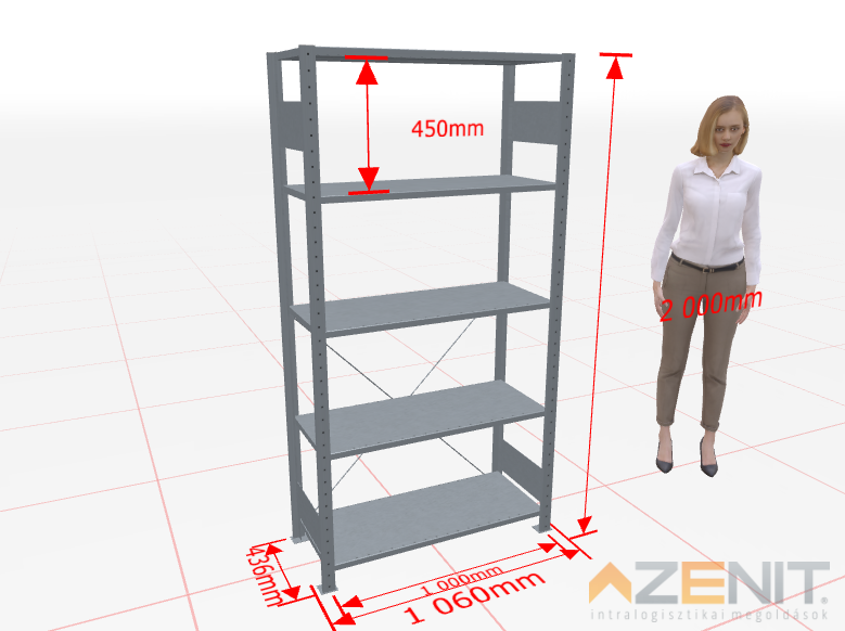 Kapcsolható polcos állvány alapmező MULTIplus típus, 1000×400 mm polcokkal, 2000 mm magas 5 polcos horganyzott 